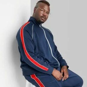 NEW! Mens Zip-up Track Jacket Navy Blue & Red Stripe, Adult Extended Plus Size